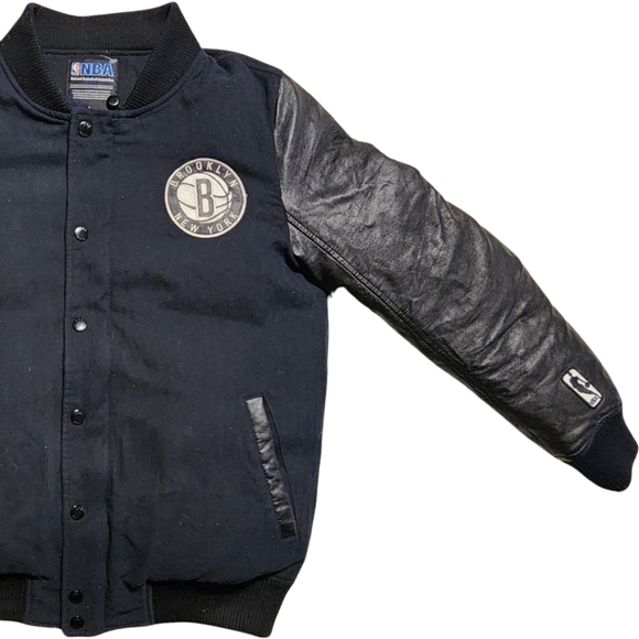 BROOKLYN 67 New York Nets Duck down filled Varsity Jacket Detachable Hood Mens L - Picture 14 of 16